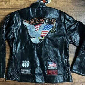 Diamond Plate Men’s Size 3 X-Large Motorcycle Black Leather Patches Jacket ~New